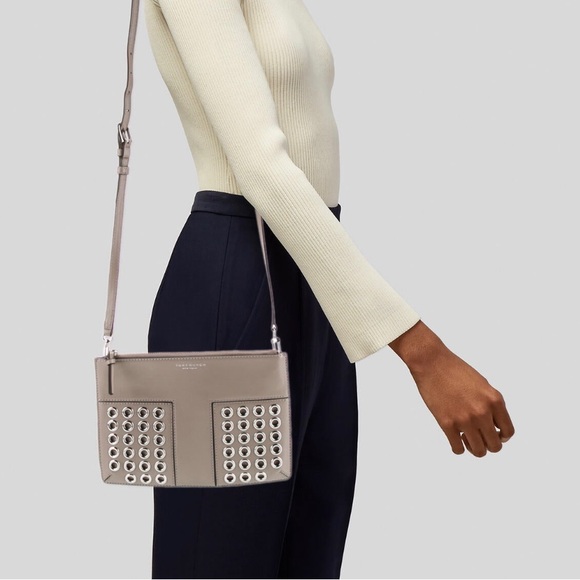 Tory Burch crossbody Grey LeatherSilverTone hrd,Single Adjustable Shoulder Strap - Picture 2 of 5
